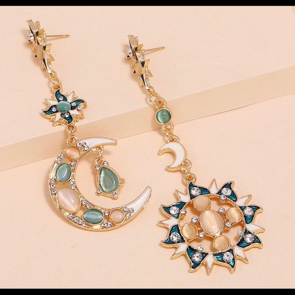 Sun and Moon Dangle Pierced Earrings